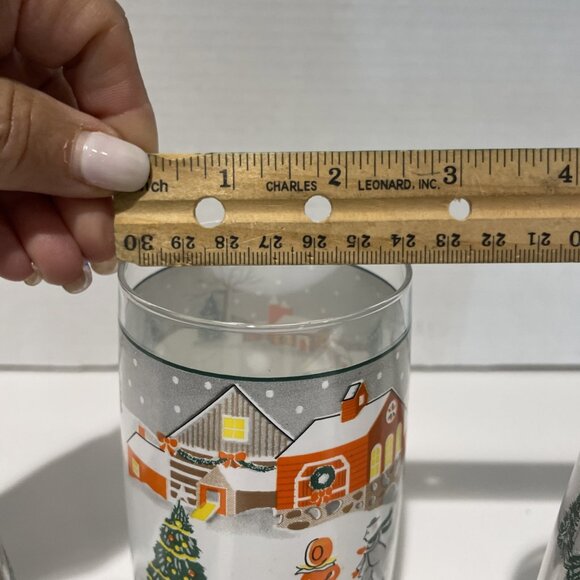 3 Vintage Sango Silent Night Holiday Tumblers Glasses Festive Village 12 & 16 Oz - Picture 8 of 9